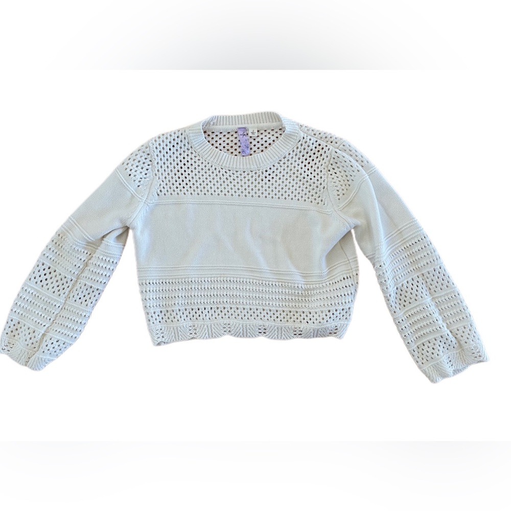ALYA WOMENS KNIT CROP WHITE SWEATER SIZE S LONG SLEEVES